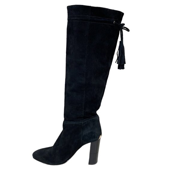 Kate Spade Shoe Over the Knee Heeled Boot Black Suede Leather 6 1/2 Medium M - Picture 9 of 16